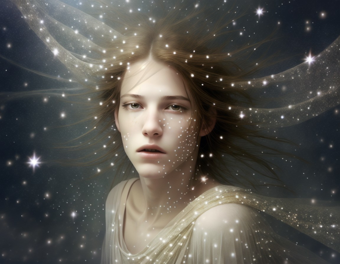 Dreamy Portrait of a Young Woman in a Celestial Setting