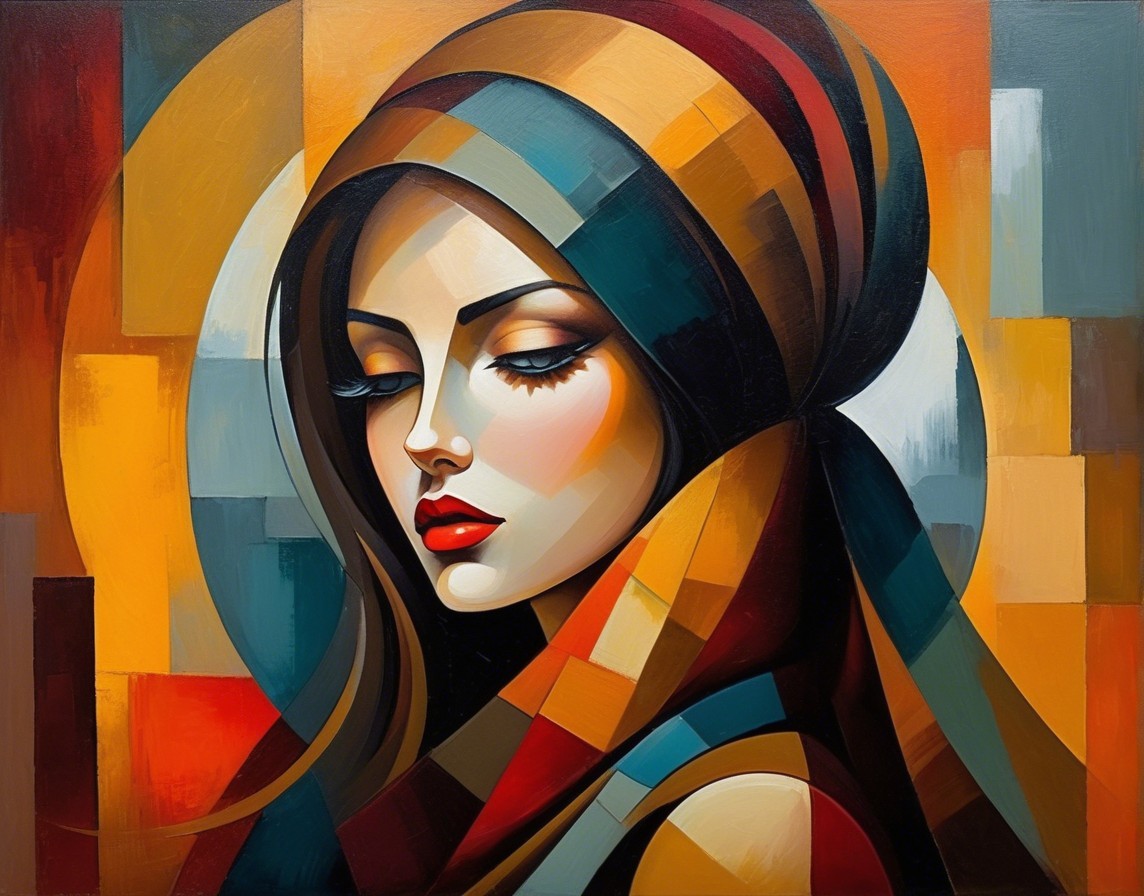 Stylized Portrait of a Woman with Colorful Scarf
