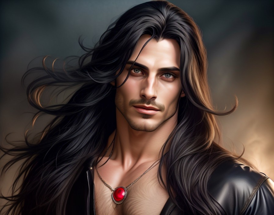 Portrait of a man with long dark hair and leather jacket