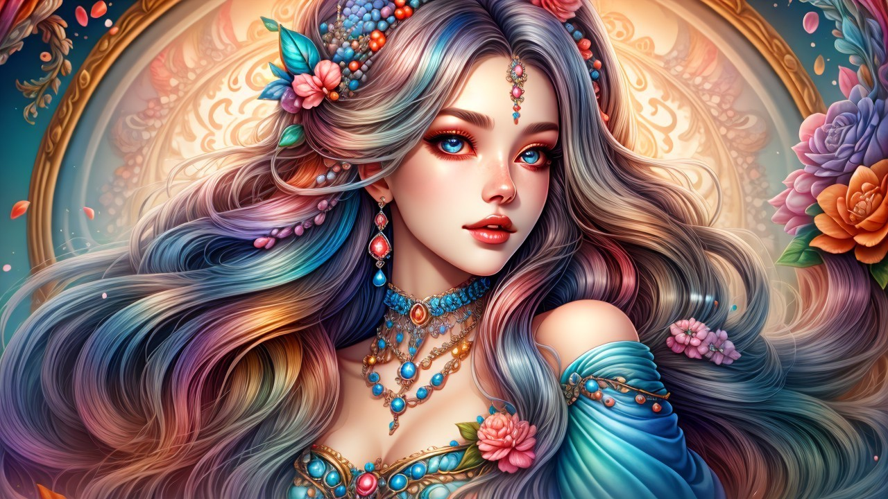 Illustration of a Regal Woman with Floral Elements