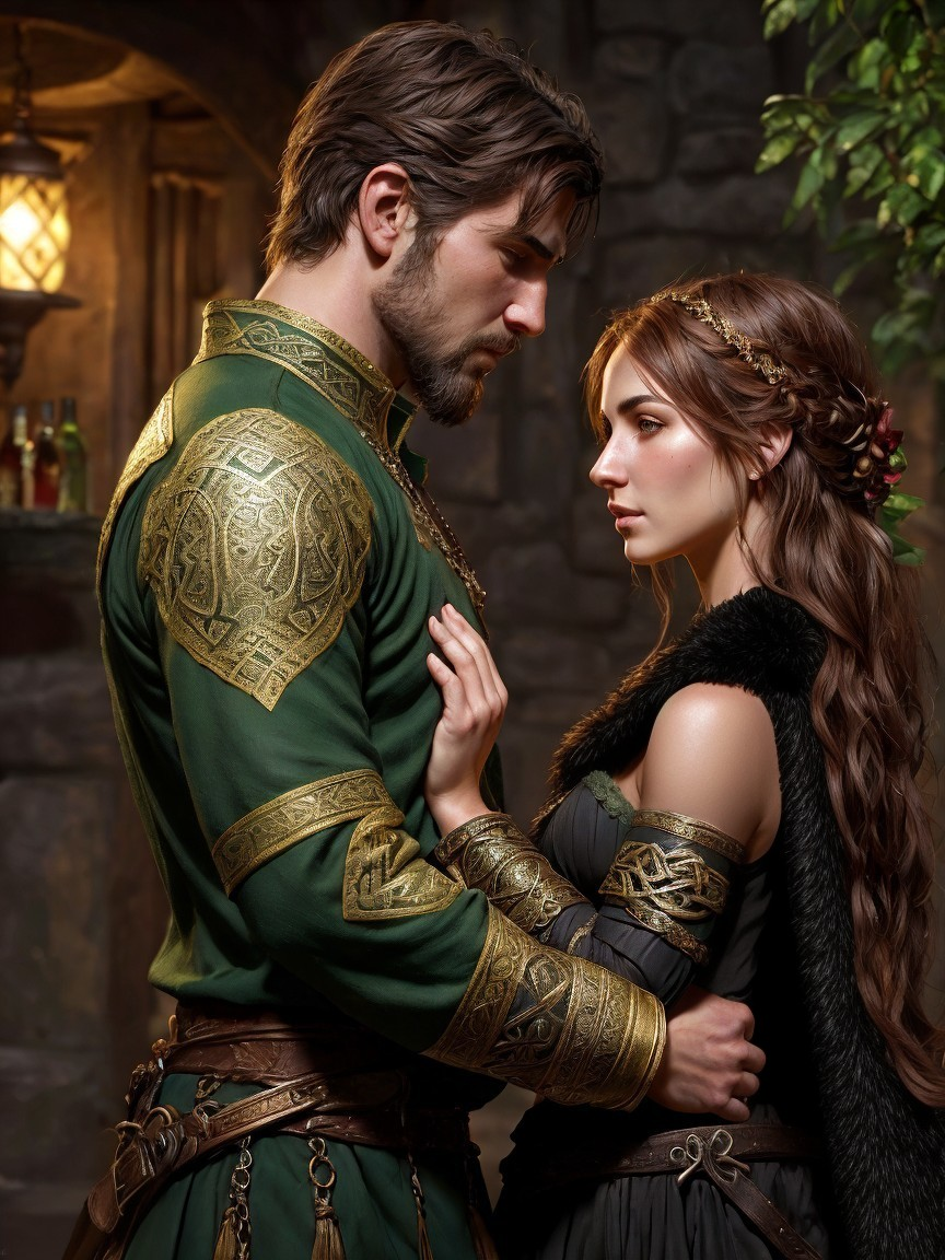 Romantic Medieval Scene with Intimate Couple