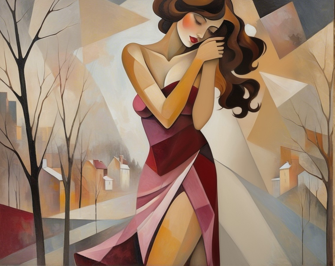 Abstract Representation of a Woman in Flowing Dress