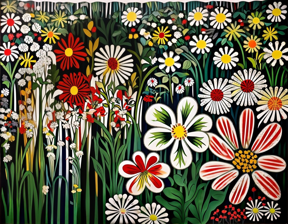 Vibrant Floral Mural with Colorful Flowers and Greenery