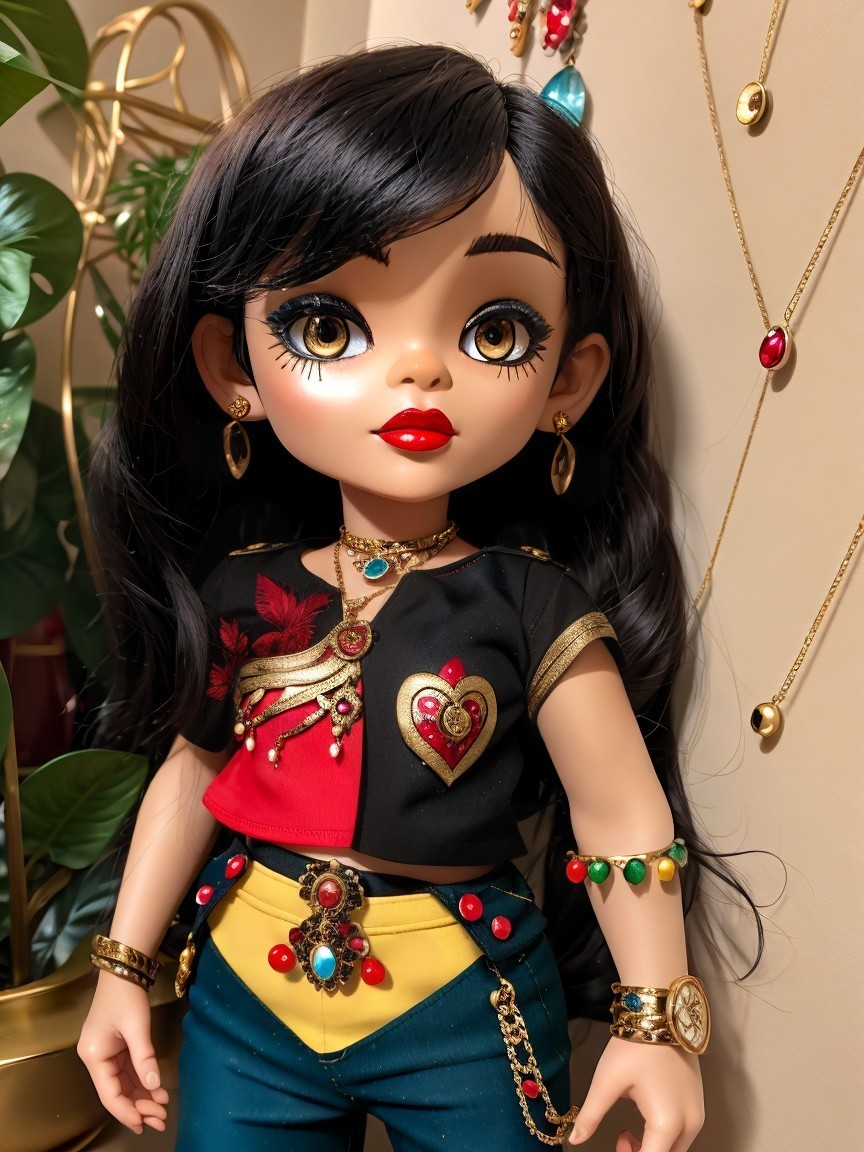 Stylish Doll with Long Black Hair and Vibrant Outfit