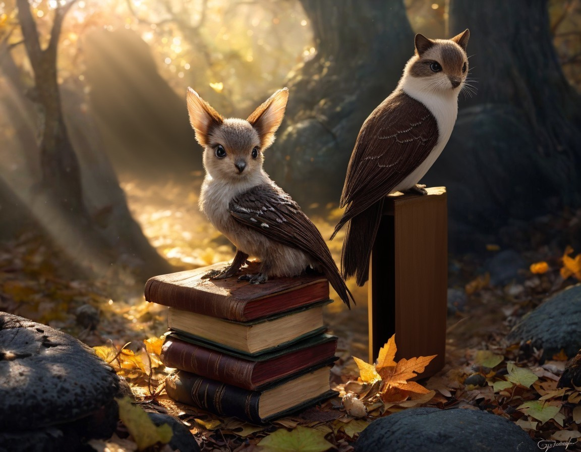 Whimsical Creatures in a Mystical Forest Setting
