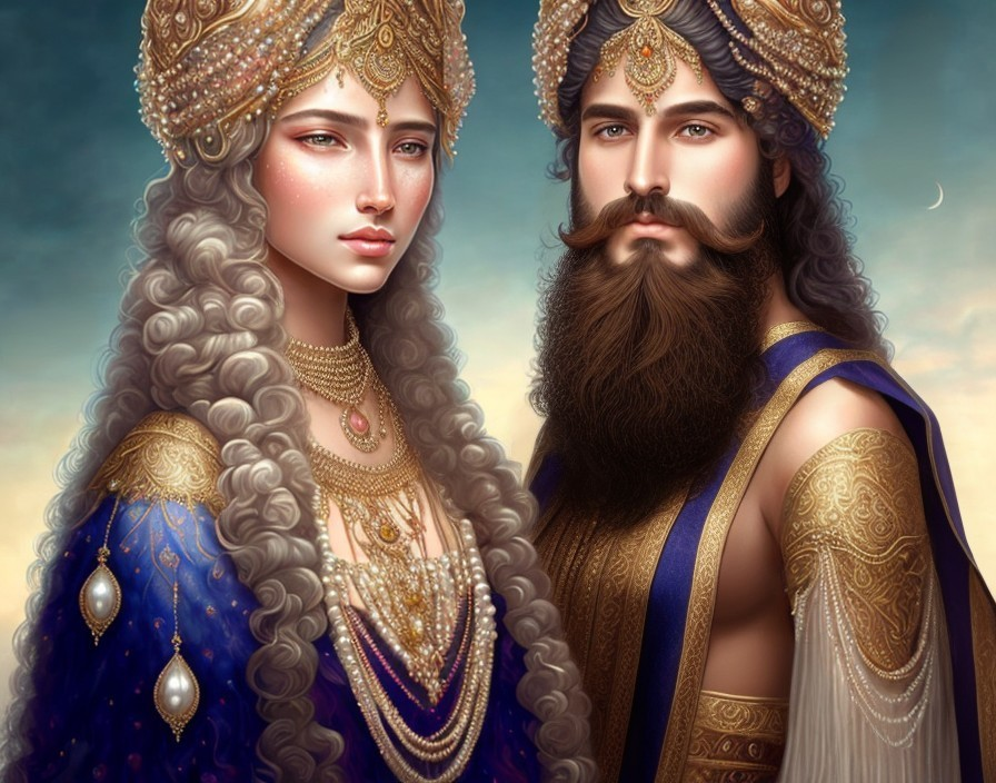 Regal Couple in Traditional Attire with Jewelry