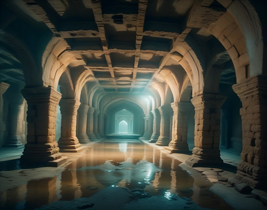 Ancient Underground Passageway with Stone Arches