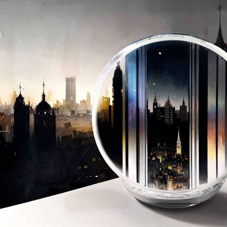 Futuristic Glass Orb Reflecting Twilight Cityscape