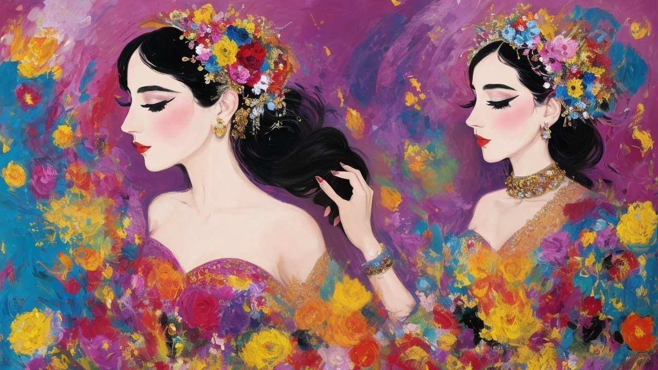 Elegant Women in Floral Arrangements and Vibrant Colors