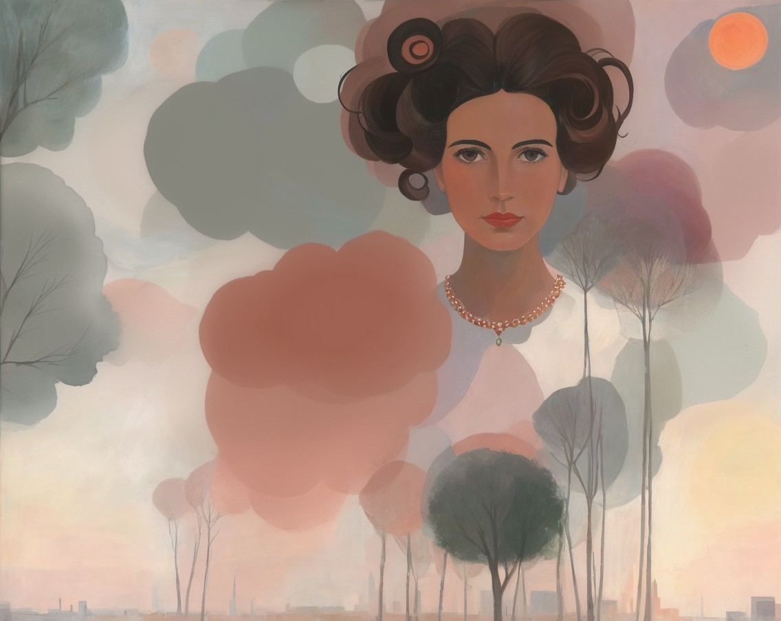 Stylized Portrait of a Woman with Colorful Clouds