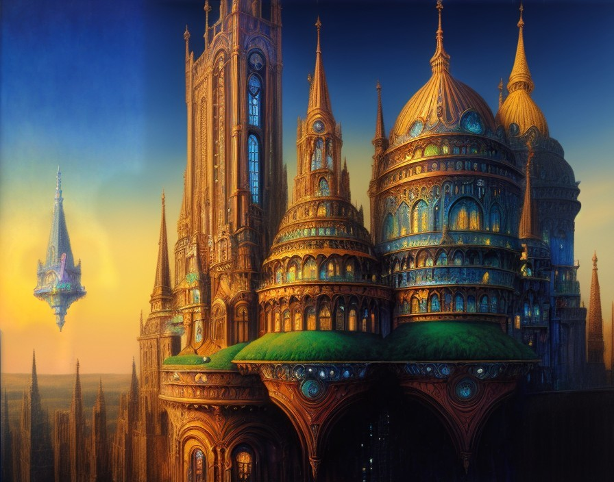 Fantastical Cityscape with Ornate Gothic Architecture