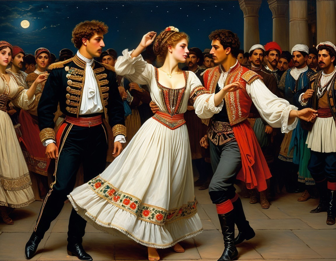 Vibrant Dance Scene Under Full Moon with Festive Attire