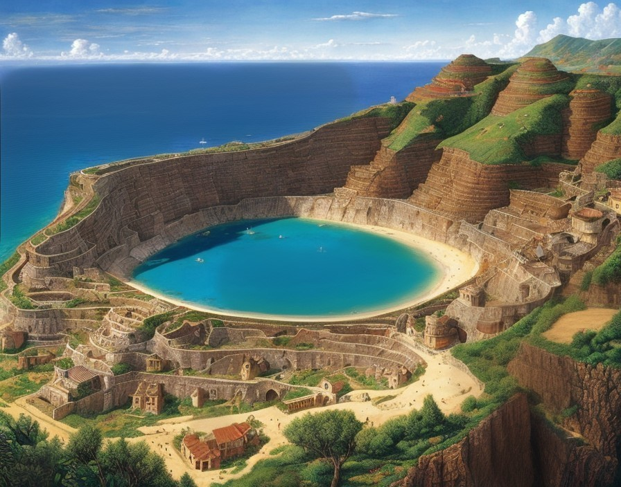 Coastal Landscape with Lagoon and Terraced Cliffs