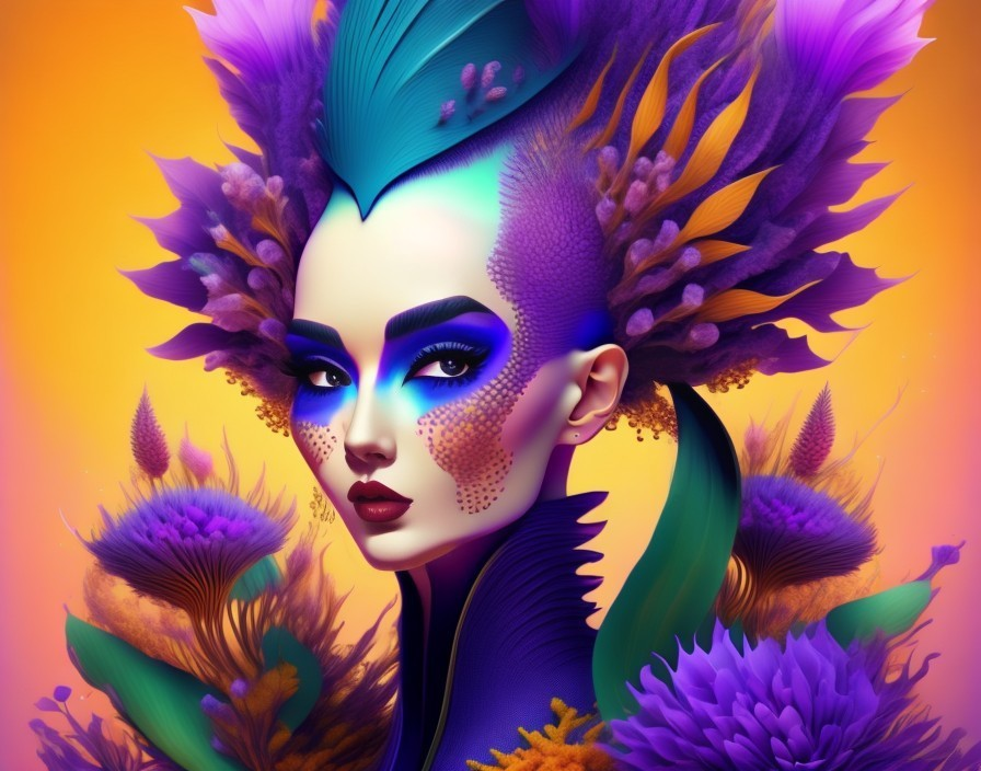 Digital Portrait of a Woman with Exotic Makeup