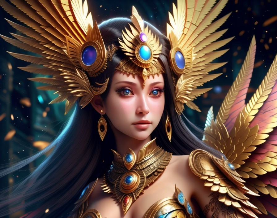 Character in Golden Armor with Feathered Wings