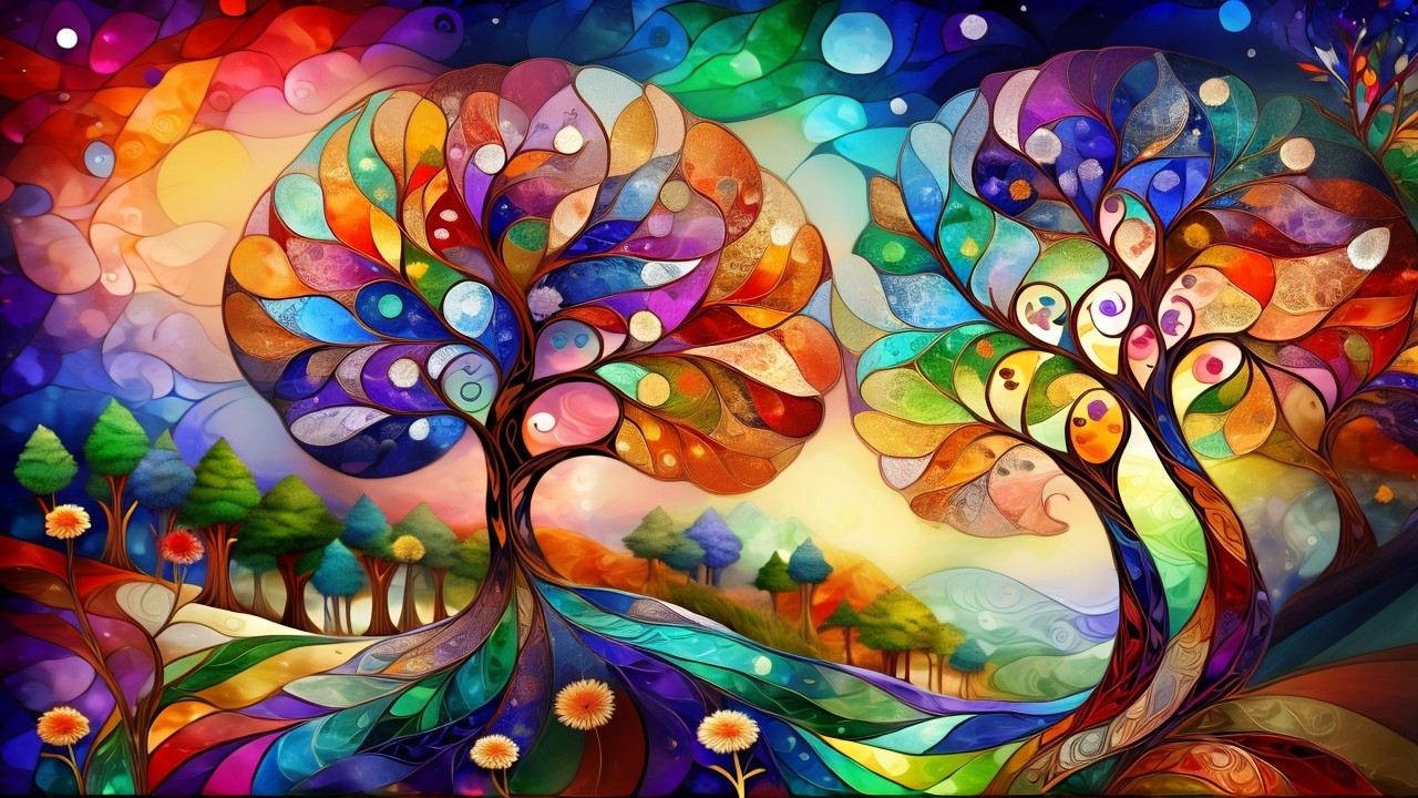 Vibrant Abstract Landscape with Colorful Trees