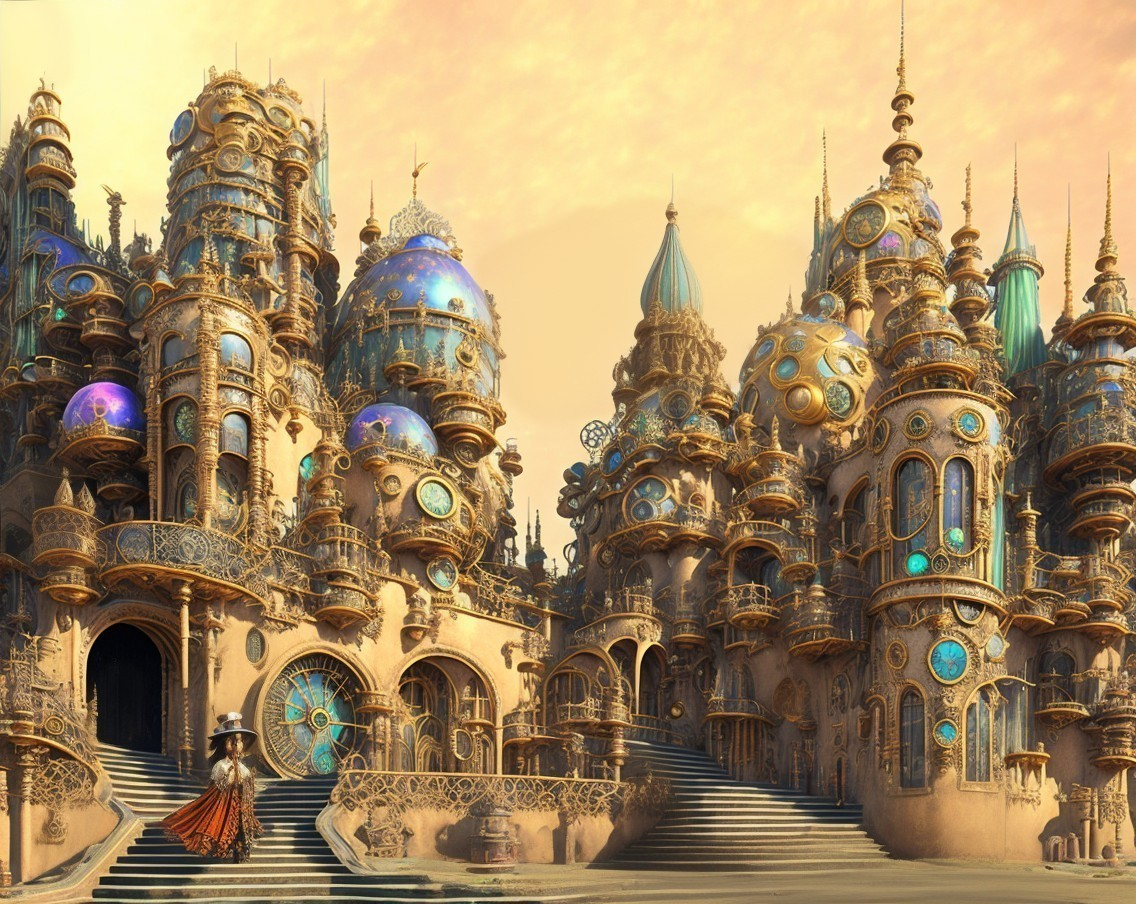 Fantastical Cityscape with Steampunk Architecture