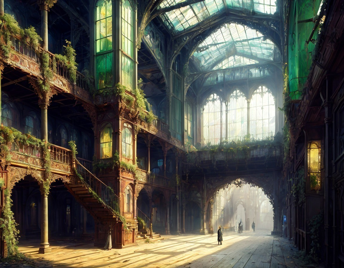 Abandoned Building with Grand Architecture and Greenery