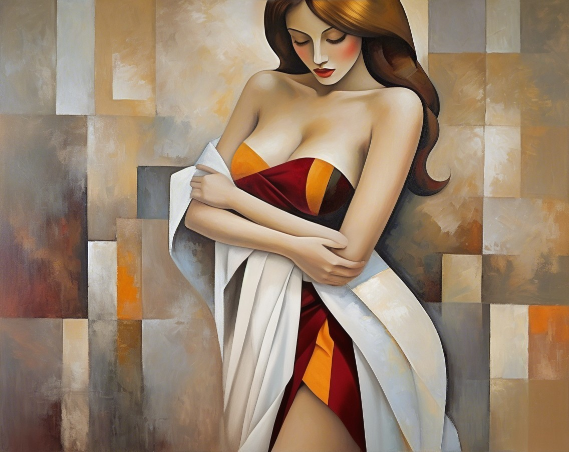 Stylized Woman in Flowing Garment with Abstract Background