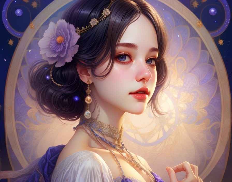 Elegant Woman in Luxurious Gown with Floral Accessory