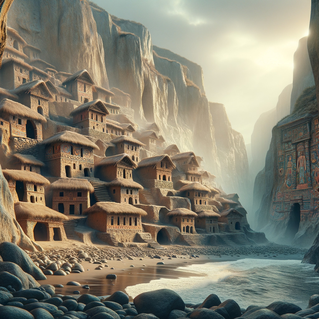 Serene Canyon Landscape with Ancient Rock Dwellings