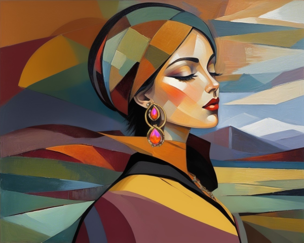 Abstract Portrait of a Woman with Geometric Shapes