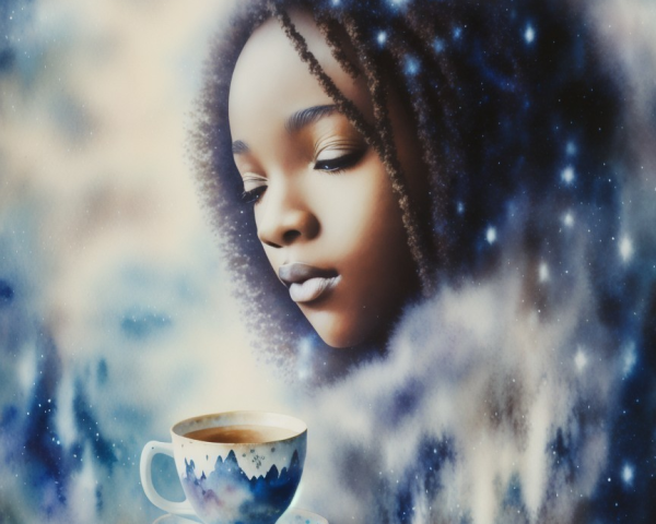 Portrait of a Young Woman with Cosmic Background