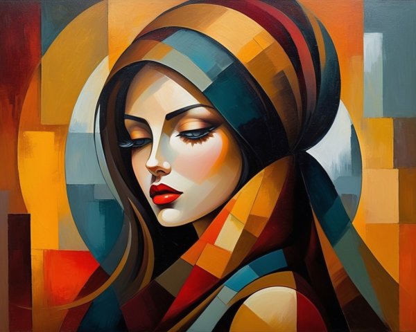 Stylized Portrait of a Woman with Colorful Scarf