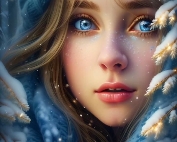 Close-Up Portrait of a Young Woman in Winter Scene