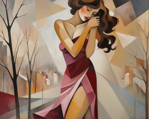 Abstract Representation of a Woman in Flowing Dress