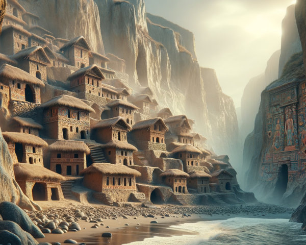 Serene Canyon Landscape with Ancient Rock Dwellings