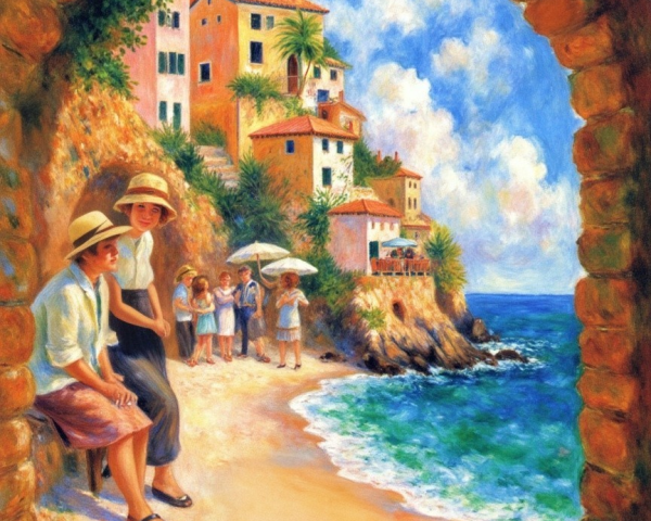Coastal Landscape with Women and Beachgoers Scene