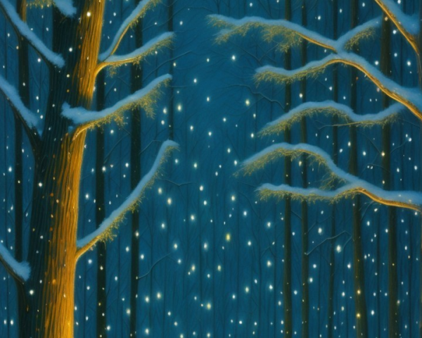 Children in Green Coats in a Winter Forest Scene