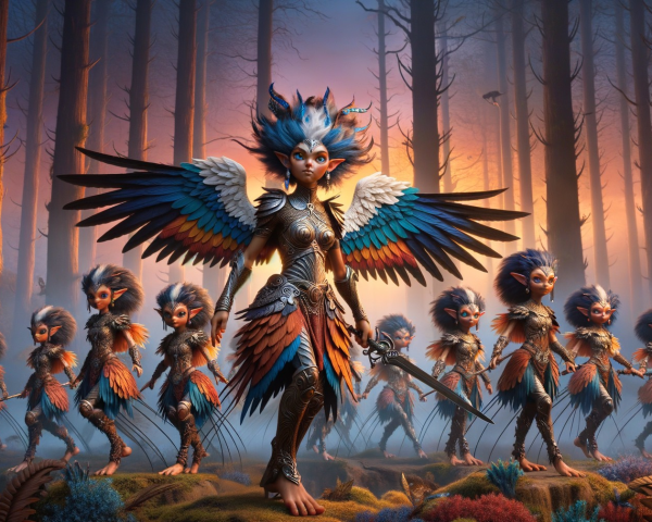 Warrior in Feathered Armor Surrounded by Fierce Beings