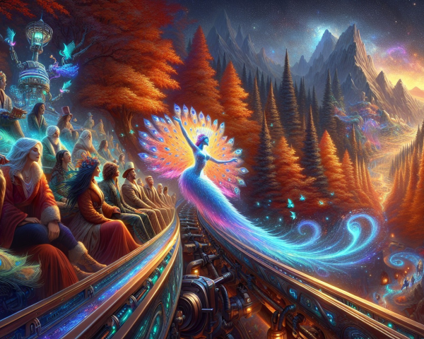 Majestic Peacock in a Colorful Fantasy Landscape