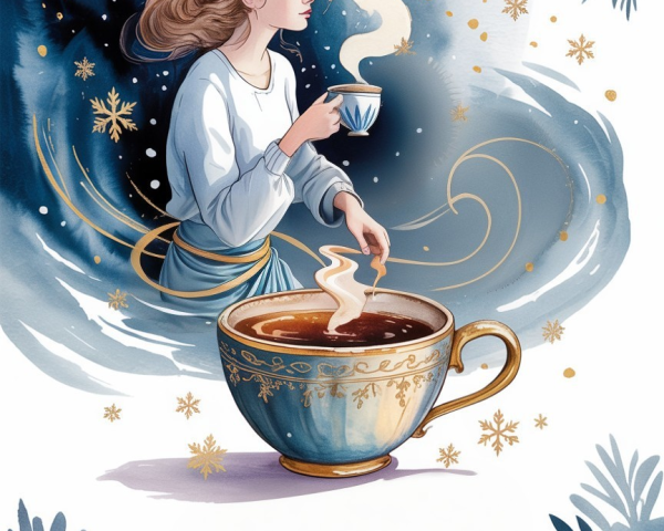 Serene Illustration of a Woman with Warm Drink