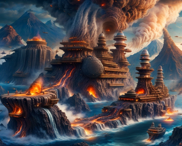 Ancient City on Cliffs Amidst Turbulent Waters