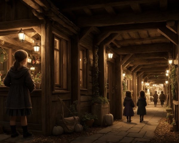 Charming Dimly Lit Alleyway with Rustic Structures