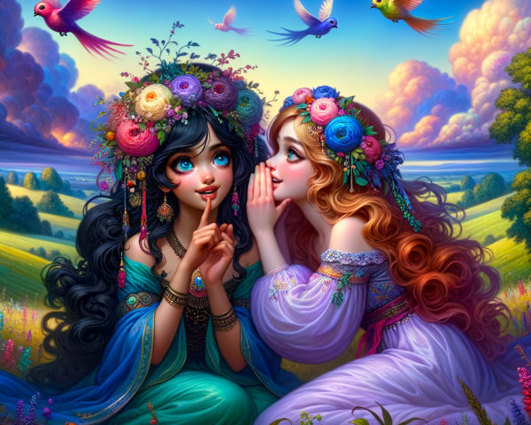 Enchanting Girls in a Colorful Landscape Scene
