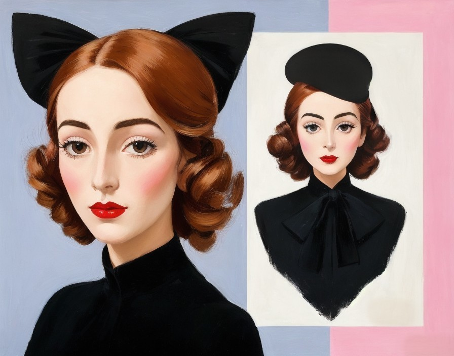 Stylized Portraits of a Woman with Red Hair and Makeup
