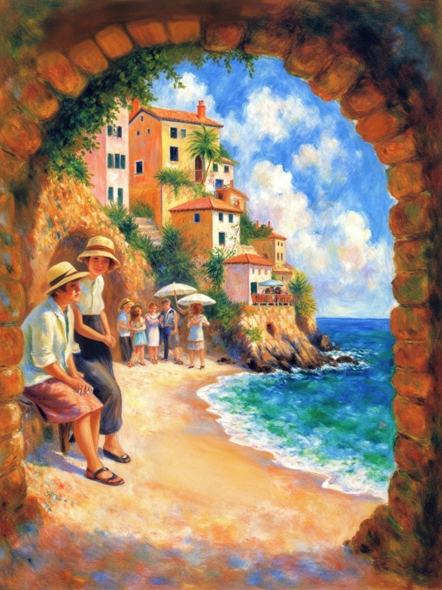 Coastal Landscape with Women and Beachgoers Scene