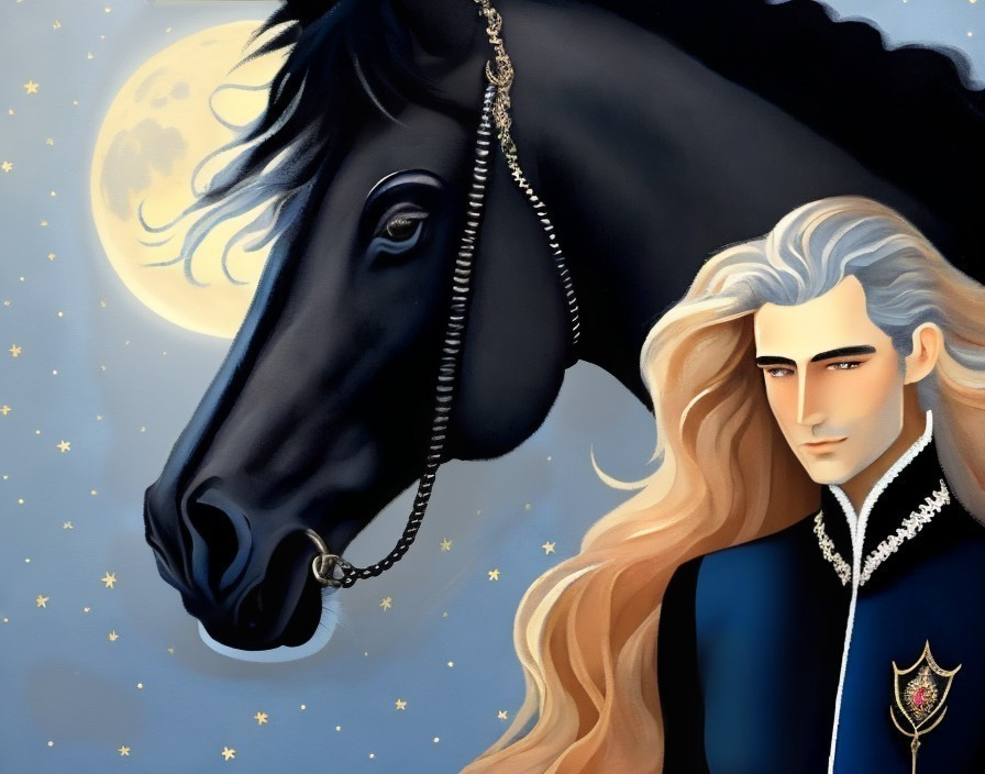 Silver-Haired Gentleman and Midnight Stallion