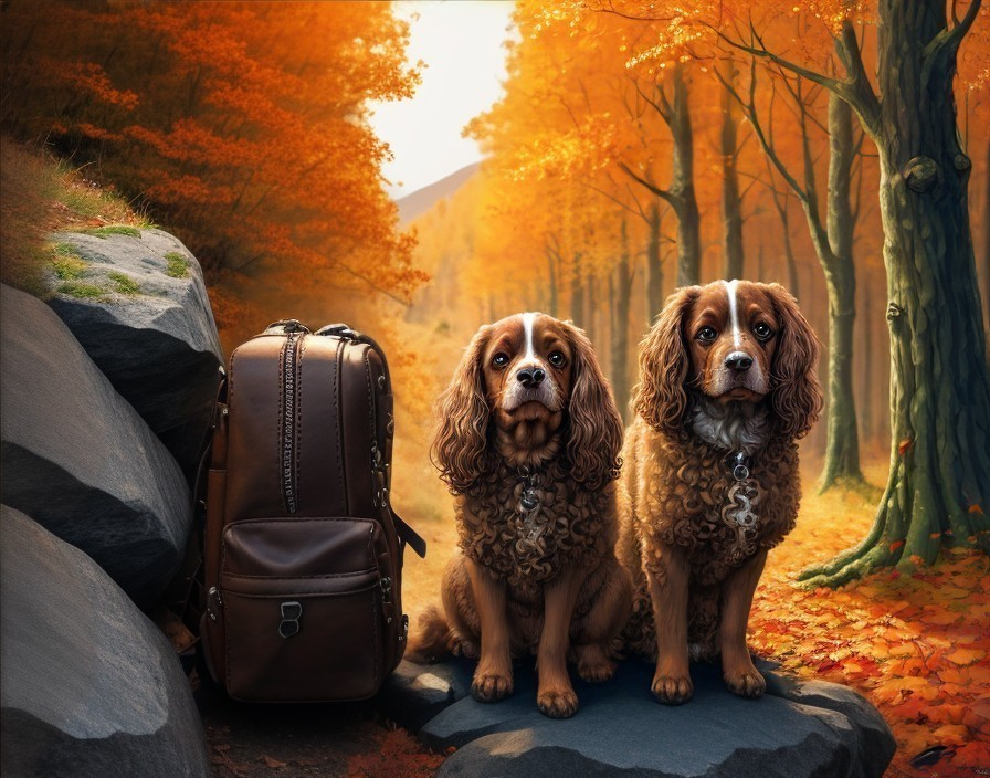 Cavalier King Charles Spaniels in Autumn Landscape