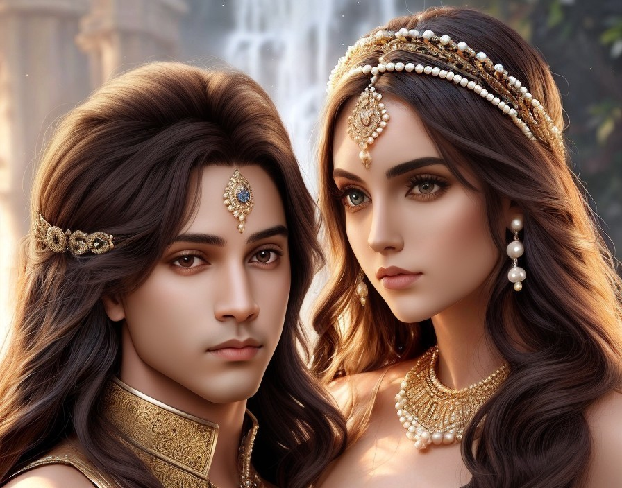 Traditional Attire of a Young Couple in Enchanted Setting
