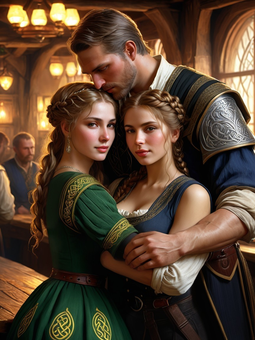 Medieval Tavern Scene with Affectionate Embrace