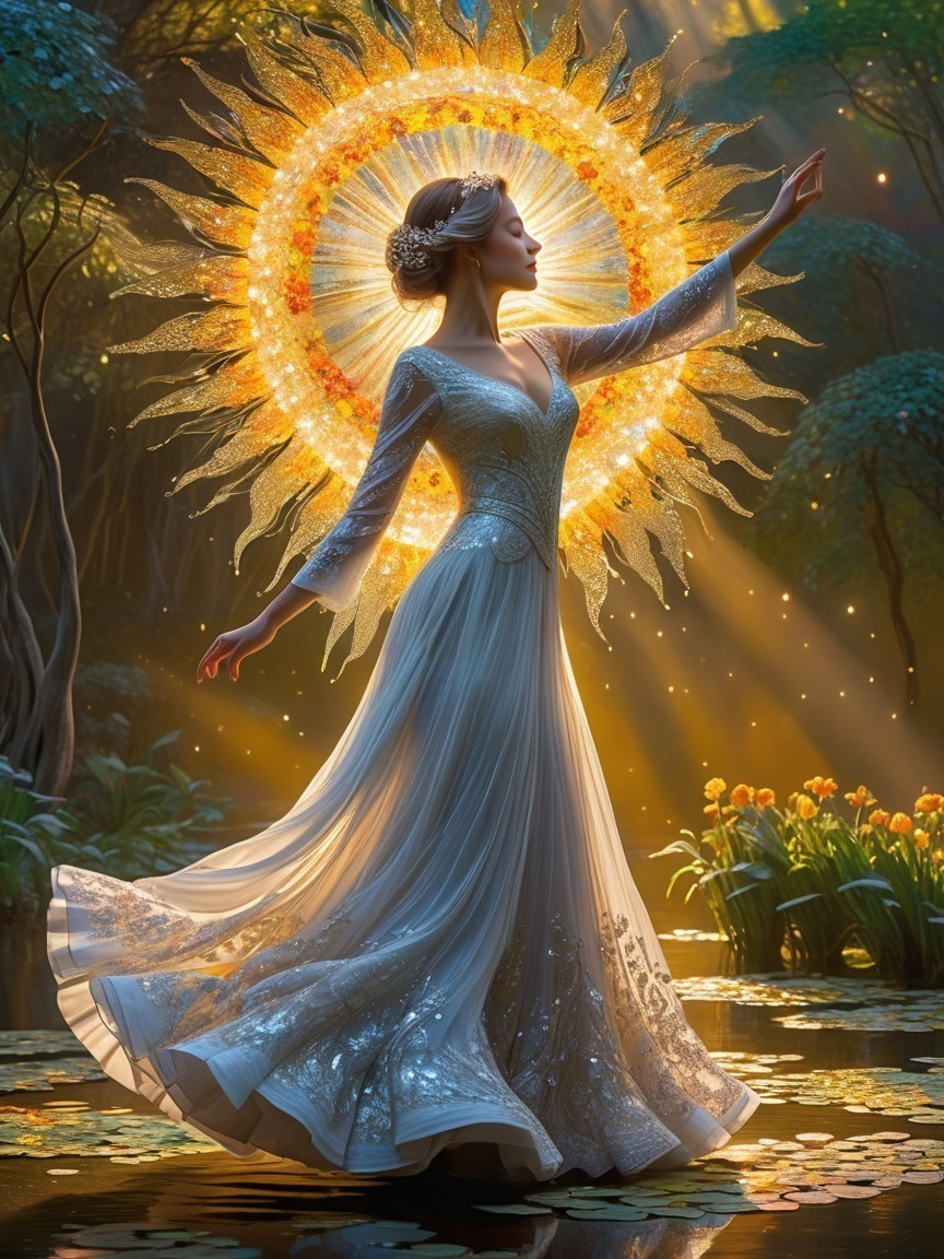 Graceful Woman in Enchanted Forest with Flowers