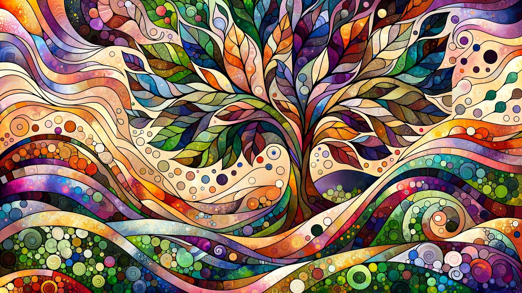 Vibrant Abstract Tree with Colorful Leaves and Patterns