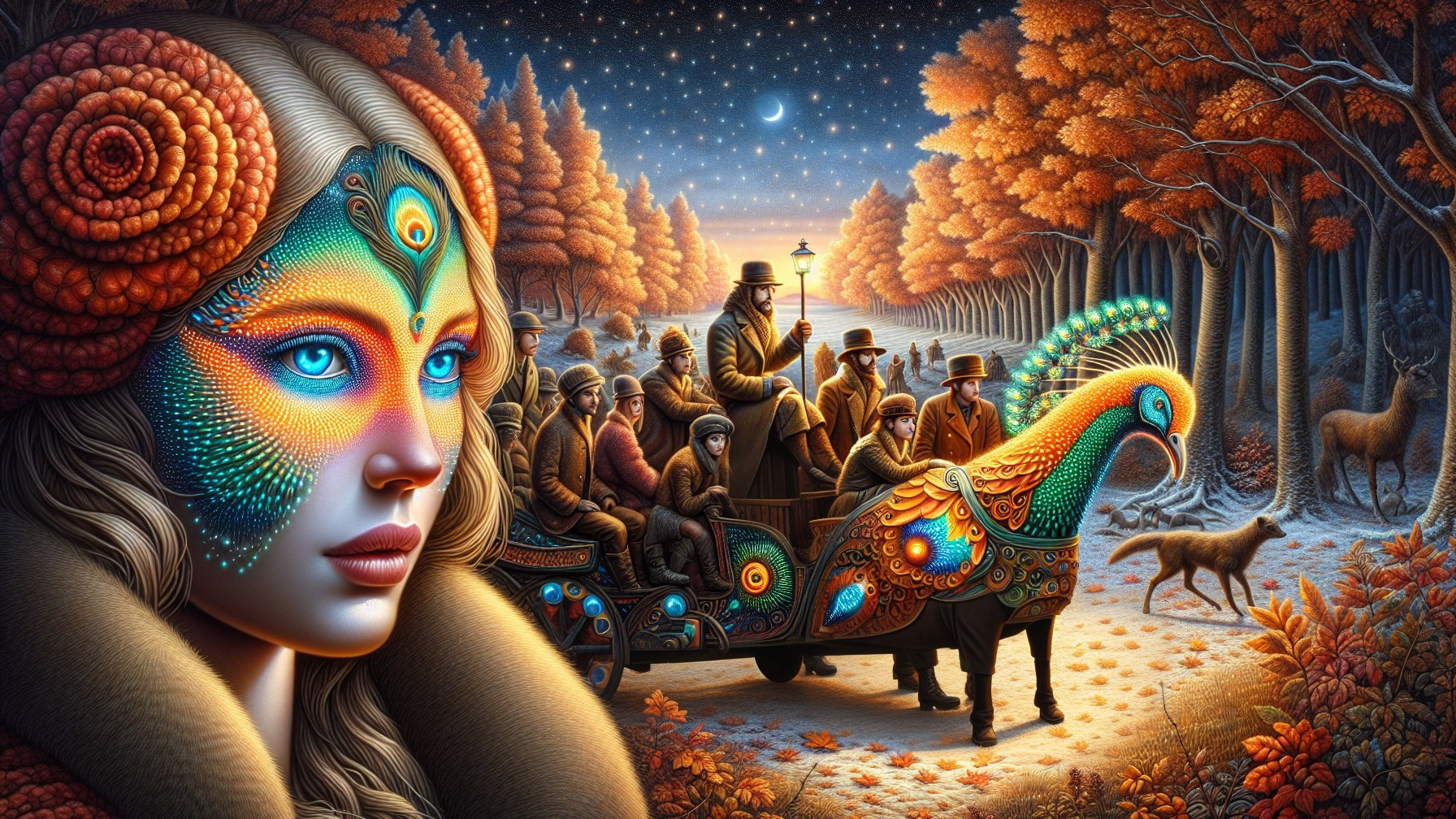 Fantastical Scene with Colorful Patterns and Carriage