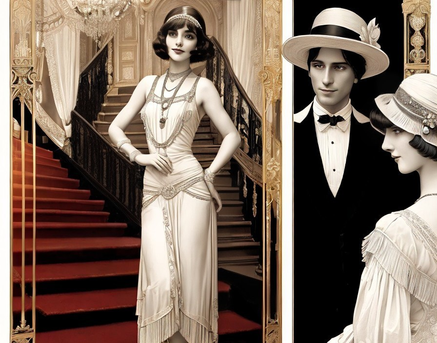 1920s Elegant Couple in Vintage Evening Attire