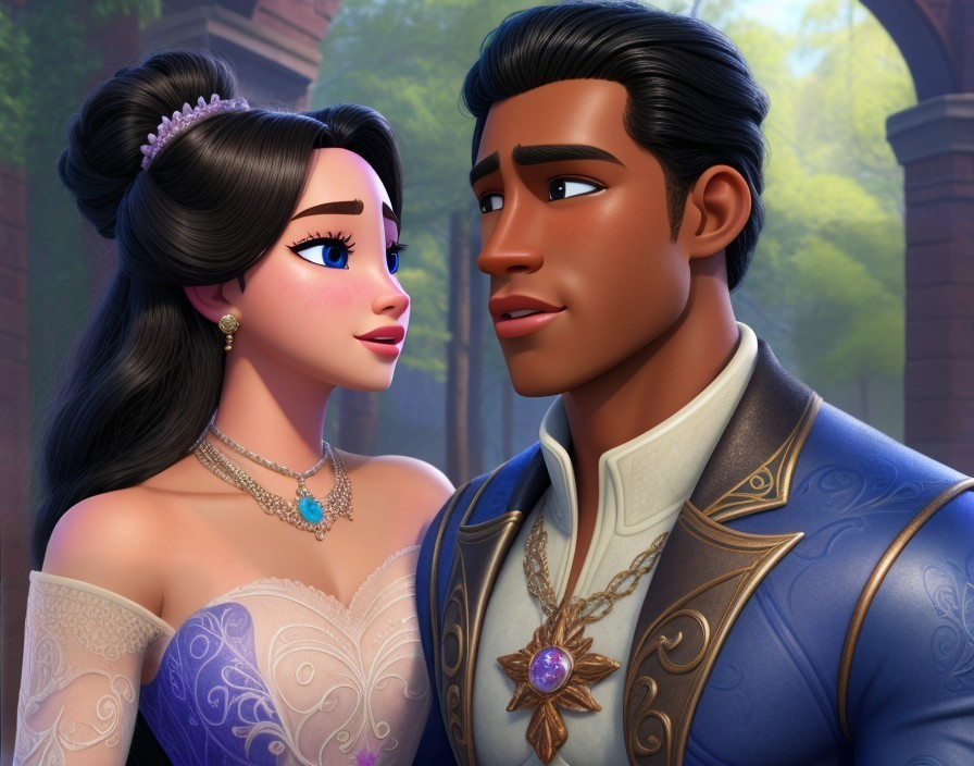 Animated Couple in Enchanting Garden Setting